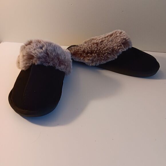 Women's Besroad Size M Black w/Brown Faux Fur Slippers with Rubber Sole - Picture 3 of 7